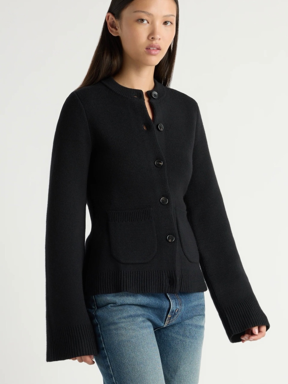 Modern Citizen Black Eames Button-Front Cotton-wool Cardigan Sweater size M